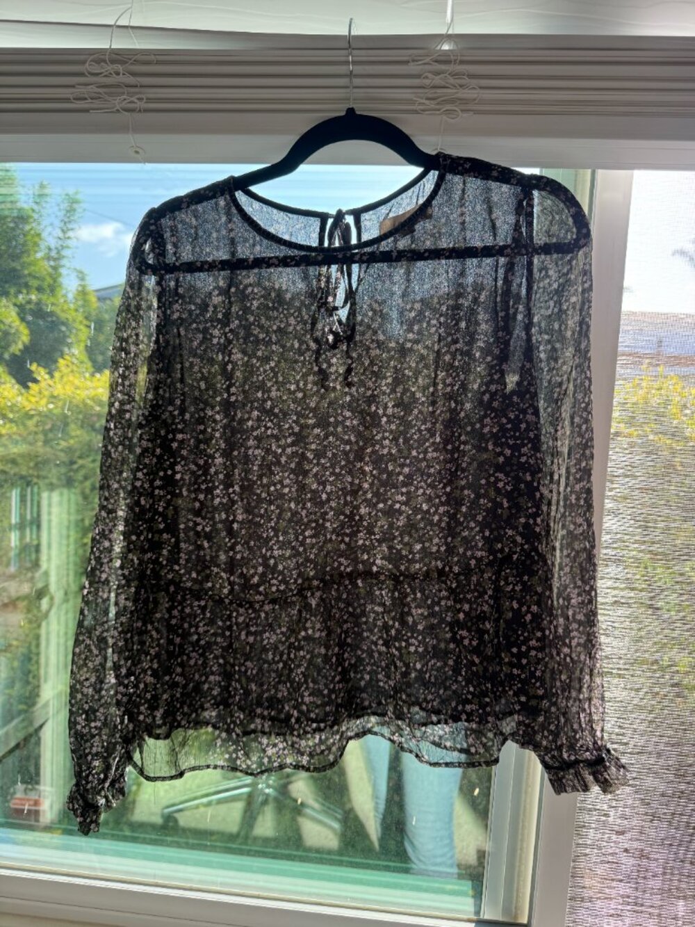 LOFT Floral Sheer Blouse – Size M (Peplum, Long Sleeve, Feminine Top)